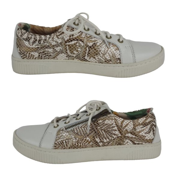 BORN Women's Tamara Sneakers 7M White Leather Lace Up Side Zipper Embossed - Picture 4 of 12